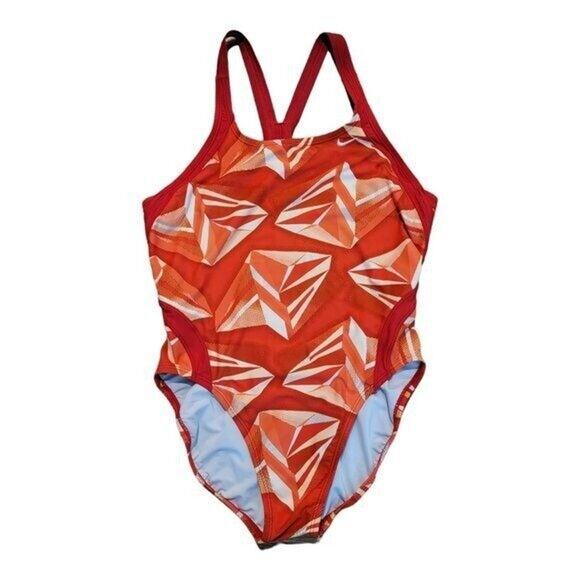 NIKE Swimsuit Women's One Piece Racerback Sz 12 Red Orange Sportswear - Picture 1 of 11